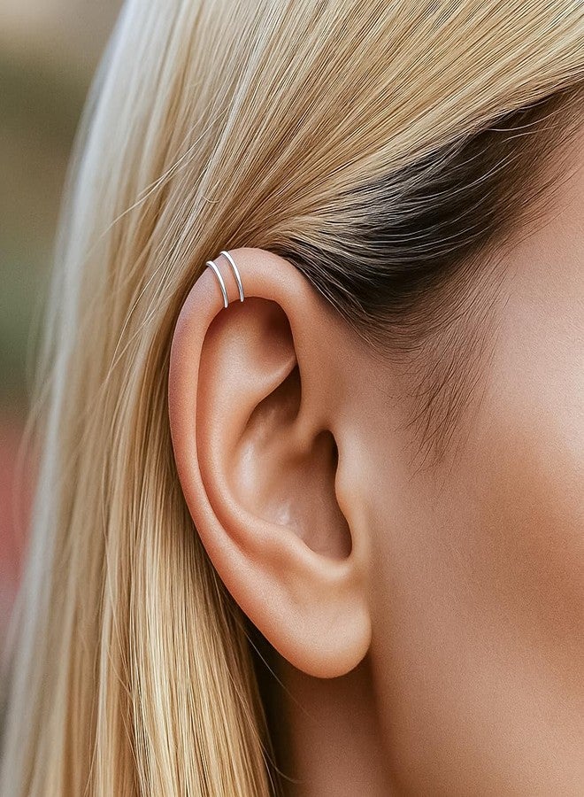 BILIBOOM Silver Ear Cuff Wrap - 925 Sterling Silver Double Hoop - Non Piercing Helix Cuff - Adjustable Faux Cartilage Earring for Women - Image 2